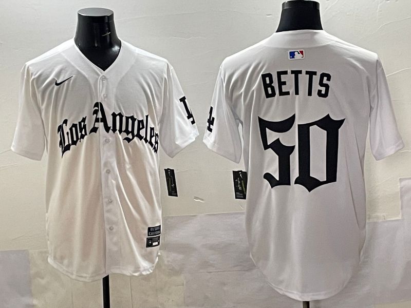 Men 2025 Los Angeles Dodgers #50 Betts White Five generations Joint Name Nike MLB Jersey style 518